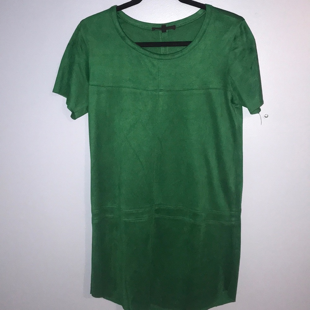 Mid length green suede dress